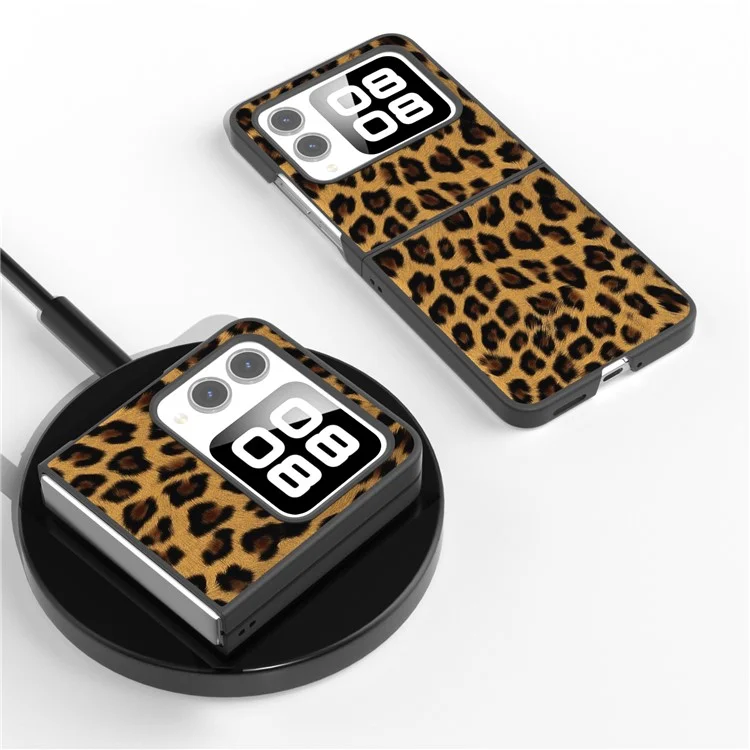 Para Funda Huawei nova Flip 5G Borde Negro Cuero+PC Patrón Leopardo Portada del Teléfono - Oro