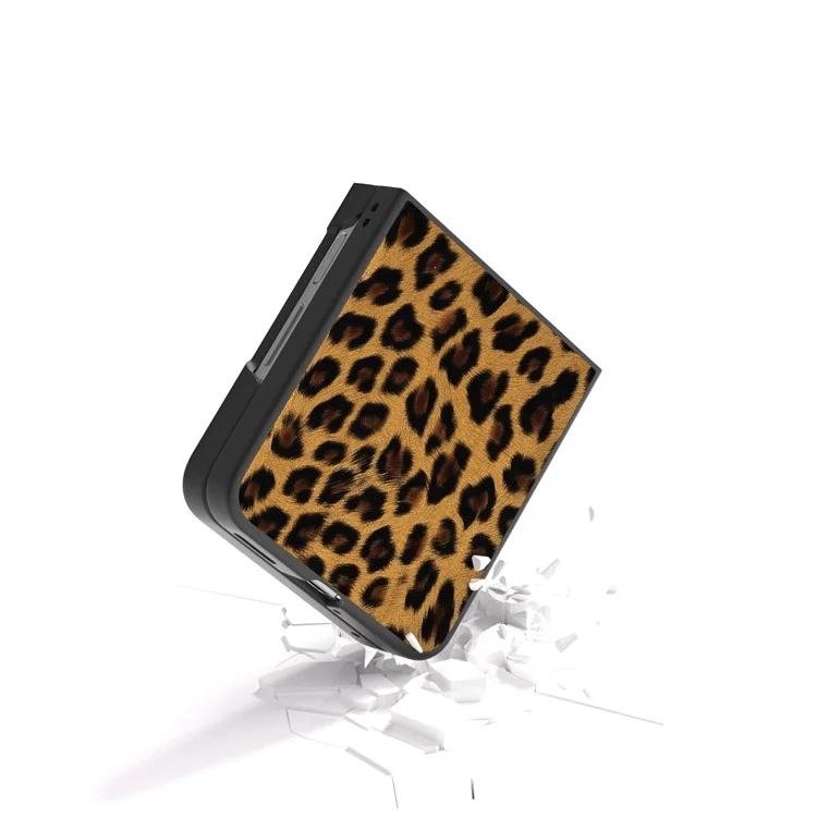Para Funda Huawei nova Flip 5G Borde Negro Cuero+PC Patrón Leopardo Portada del Teléfono - Oro