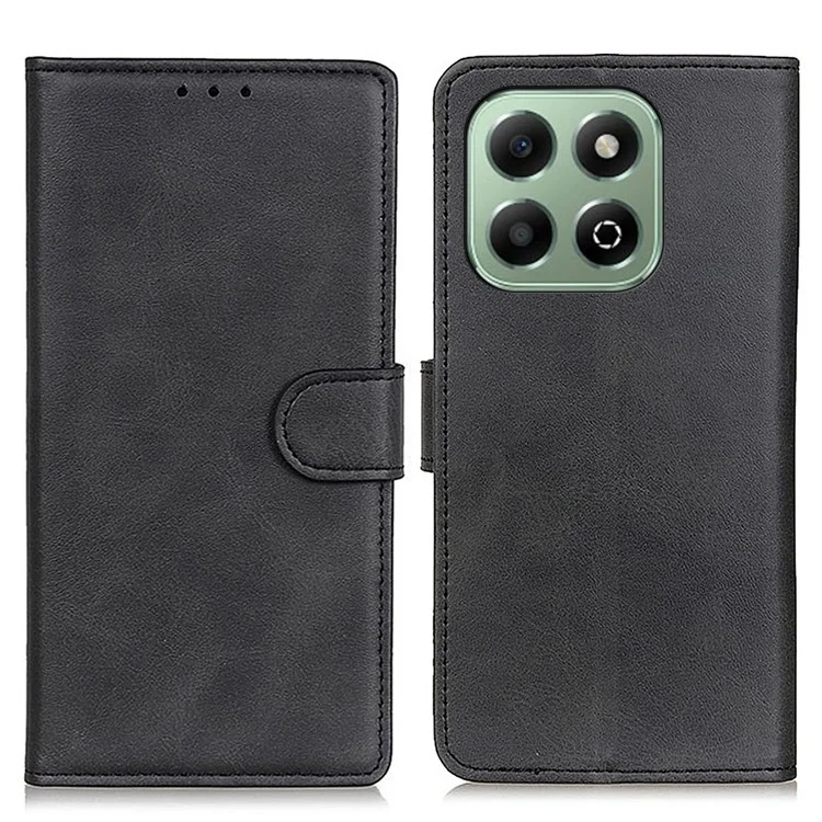 For Honor X6b 4G Stand Wallet Case Cowhide Texture Leather Phone Cover - Black