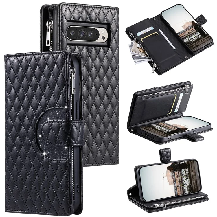 Стиль 012 Для Google Pixel 9 Pro XL Case Zipper Wallet PU - Черный