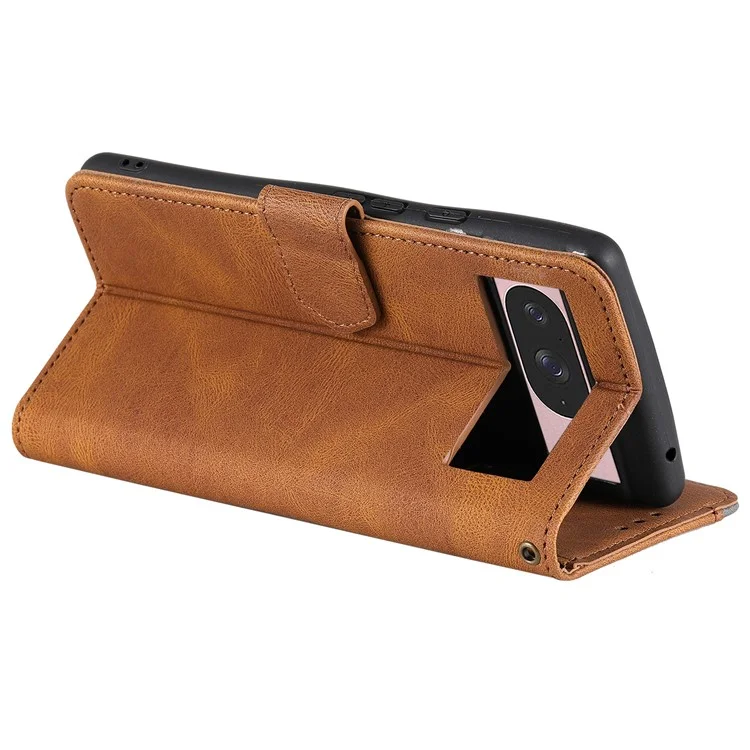 Para Google Pixel 9 / 9 Pro Casa de Cuero de Cuero Cantching Stiting Stand Telete Teléfono Con Correa - Marrón