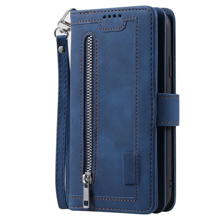 Для Google Pixel 9 / 9 Pro Case PU Кожаная Телефонная Крышка с Кошельком на Молнии 9 Слотов Карт - Синий
