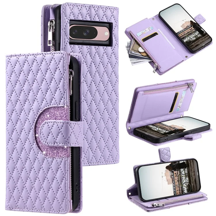 Стиль 012 Для Google Pixel 9 / 9 Pro Case Zipper Wallet PU - Фиолетовый