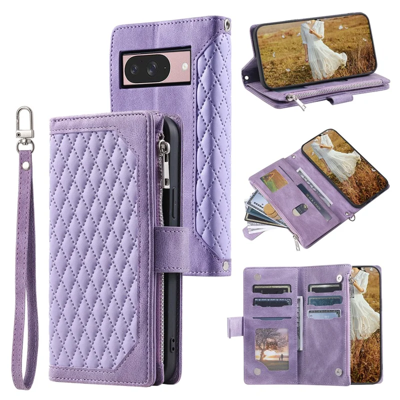 Стиль 005 Для Google Pixel 9 / 9 Pro Wallet Case Rombus pu - Фиолетовый