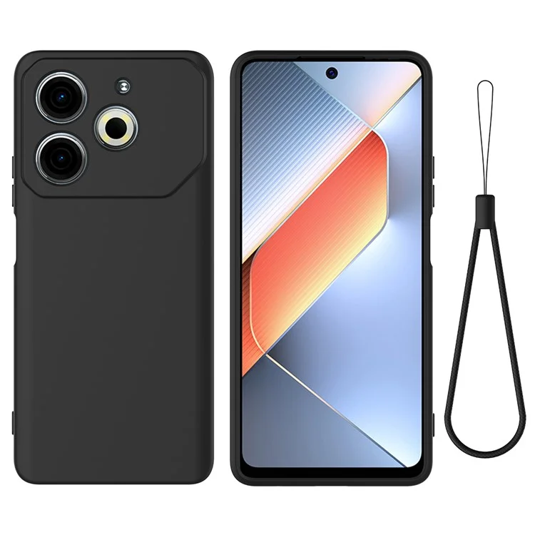 Per TECNO Pova 6 Neo Case Anti-Drop Liquid Silicone Phone Cover con Cinturino - Nero