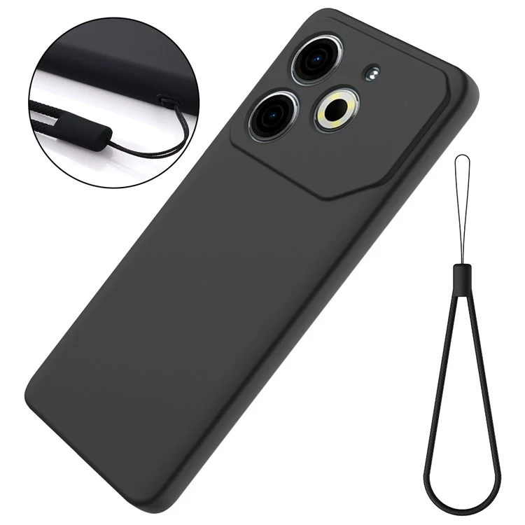 Per TECNO Pova 6 Neo Case Anti-Drop Liquid Silicone Phone Cover con Cinturino - Nero