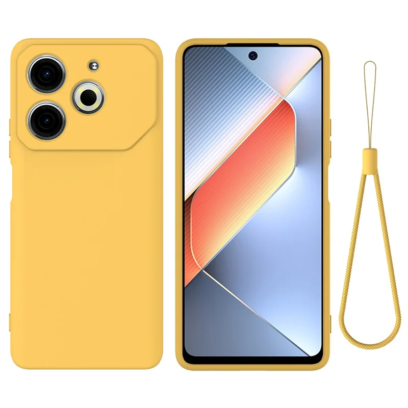 For TECNO Pova 6 Neo Case Anti-Drop Liquid Silicone Phone Cover with Strap - Yellow