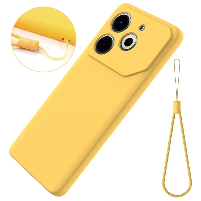 For TECNO Pova 6 Neo Case Anti-Drop Liquid Silicone Phone Cover with Strap - Yellow