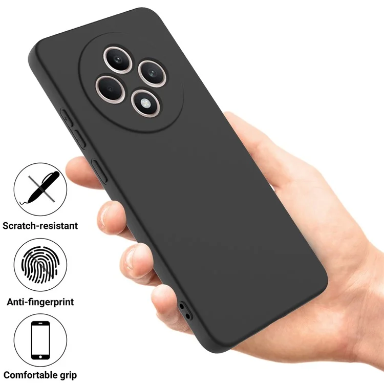 Für Oppo Reno12 F 5G Case Anti-Drop Flüssigsilikon-Handyhülle mit Schlaufe - Schwarz
