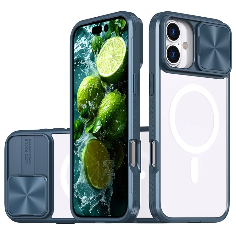 Für iPhone 16 Plus Klares Handyhülle Kompatibel mit MagSafe PC-Abdeckung mit Kameralinsenregler - Navy Blau