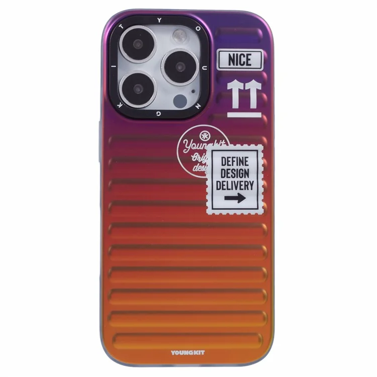 Youngkit Для Iphone 16 Pro Case Suitcase Style TPU + Алюминиевый Сплав Лазерный Градиент - Фиолетовый / Красный / Желтый