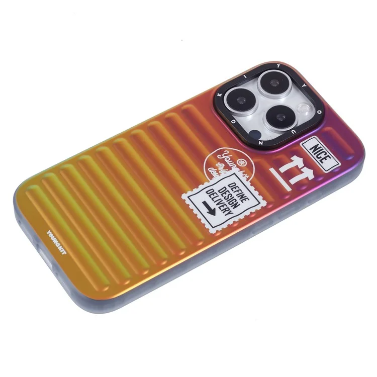 Youngkit Для Iphone 16 Pro Case Suitcase Style TPU + Алюминиевый Сплав Лазерный Градиент - Фиолетовый / Красный / Желтый