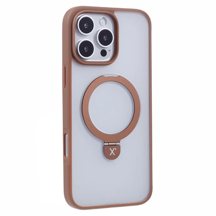 X-LEVEL PITHY STONE II For iPhone 16 Pro Magnetic Case PC+TPU Back Cover Kickstand - Titanium Gold