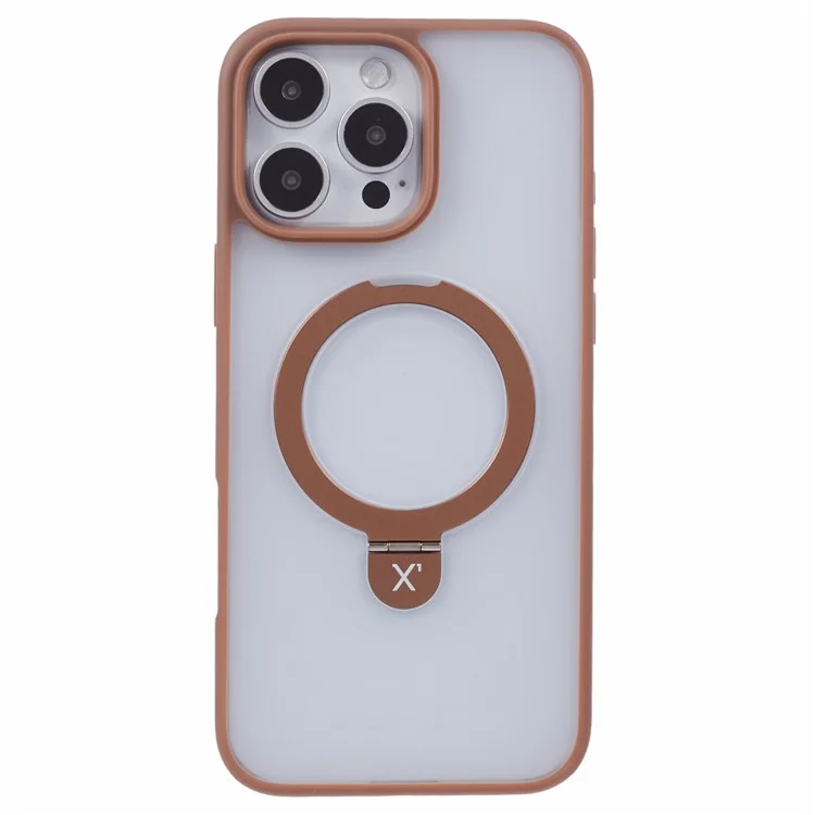 X-LEVEL PITHY STONE II For iPhone 16 Pro Magnetic Case PC+TPU Back Cover Kickstand - Titanium Gold