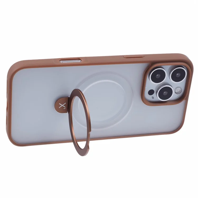 X-LEVEL PITHY STONE II For iPhone 16 Pro Magnetic Case PC+TPU Back Cover Kickstand - Titanium Gold