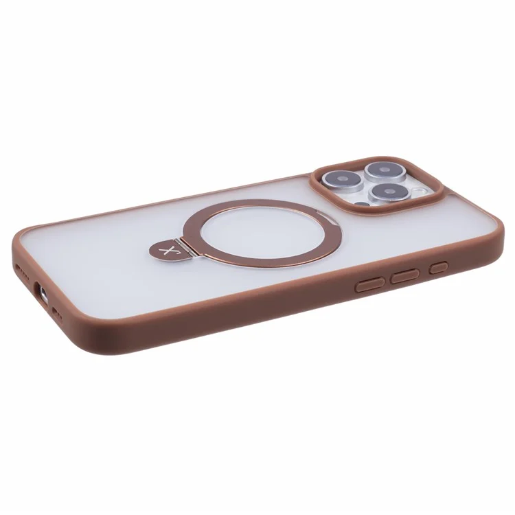 X-LEVEL PITHY STONE II For iPhone 16 Pro Magnetic Case PC+TPU Back Cover Kickstand - Titanium Gold