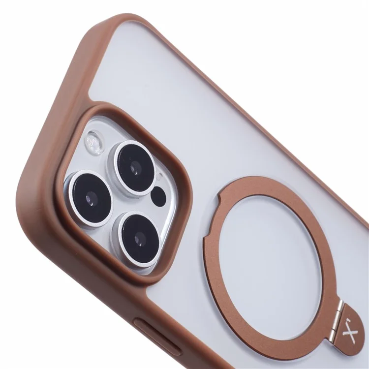 X-LEVEL PITHY STONE II For iPhone 16 Pro Magnetic Case PC+TPU Back Cover Kickstand - Titanium Gold