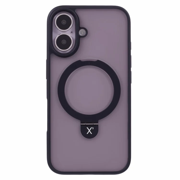 X-LEVEL PITHY STONE II For iPhone 16 Magnetic Case PC+TPU Back Cover Kickstand - Black