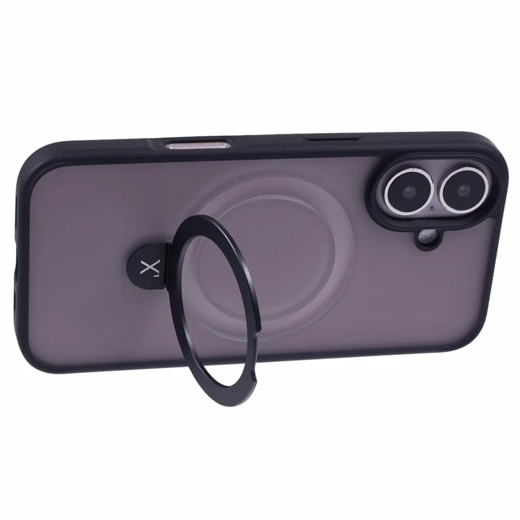 X-LEVEL PITHY STONE II For iPhone 16 Magnetic Case PC+TPU Back Cover Kickstand - Black