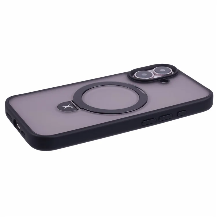 X-LEVEL PITHY STONE II For iPhone 16 Magnetic Case PC+TPU Back Cover Kickstand - Black