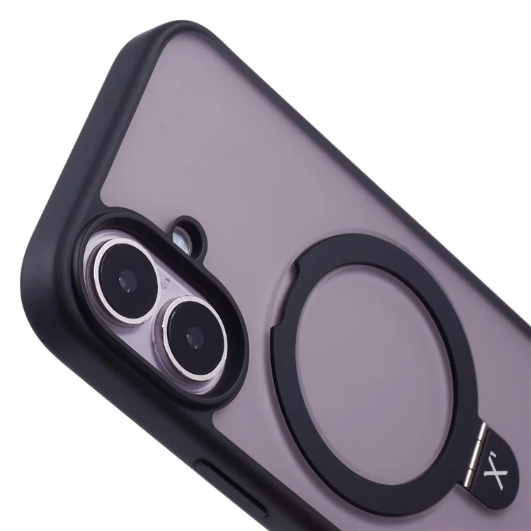 X-LEVEL PITHY STONE II For iPhone 16 Magnetic Case PC+TPU Back Cover Kickstand - Black