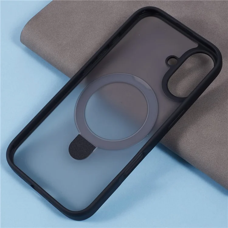 X-LEVEL PITHY STONE II For iPhone 16 Magnetic Case PC+TPU Back Cover Kickstand - Black