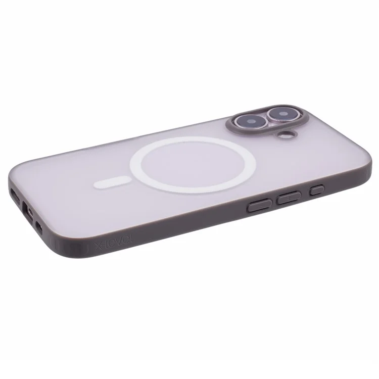 X-LEVEL For iPhone 16 Magnetic Case PC+TPU Matte Anti-Drop Cell Phone Cover - Grey