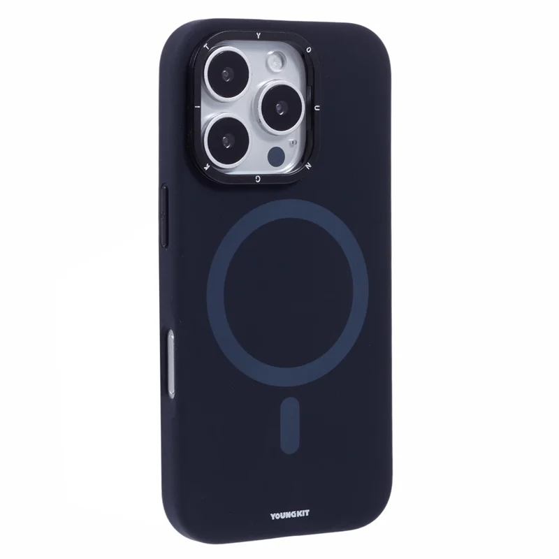 YOUNGKIT For iPhone 16 Pro Case Compatible with MagSafe Lens Kickstand Silicone Phone Cover - Navy Blue