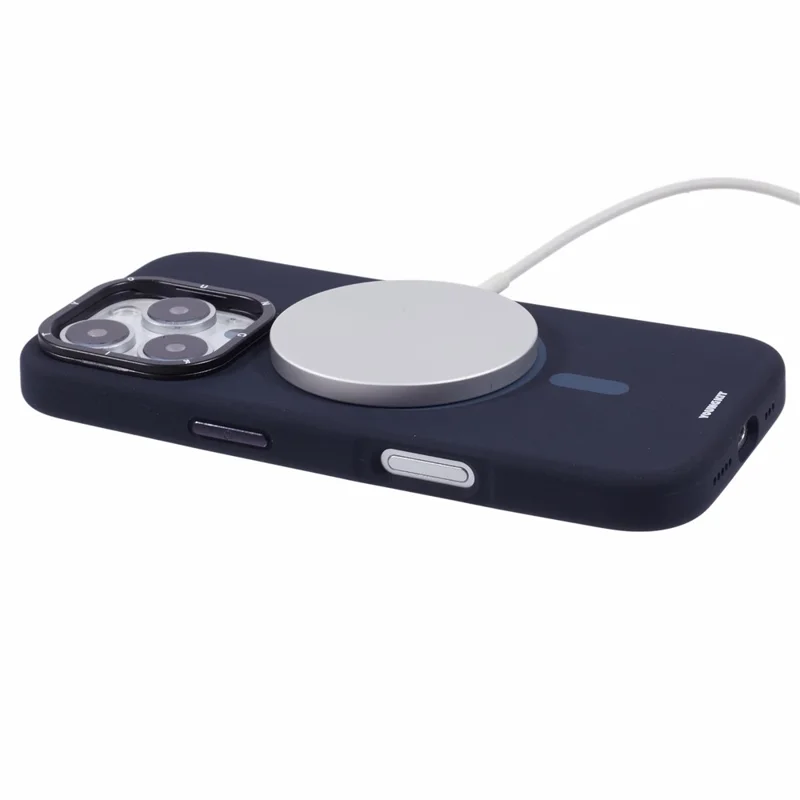 YOUNGKIT For iPhone 16 Pro Case Compatible with MagSafe Lens Kickstand Silicone Phone Cover - Navy Blue