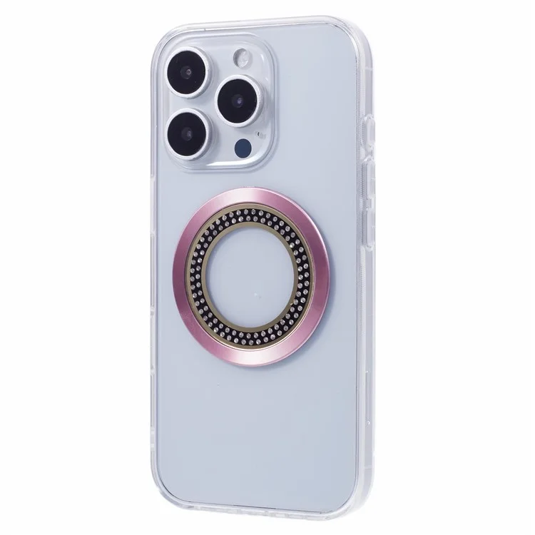 Funda para iPhone 16 Pro Compatible con MagSafe Cubierta de Teléfono de TPU+Acrílico con Decoración de Cristal Rhinestone - Rosa