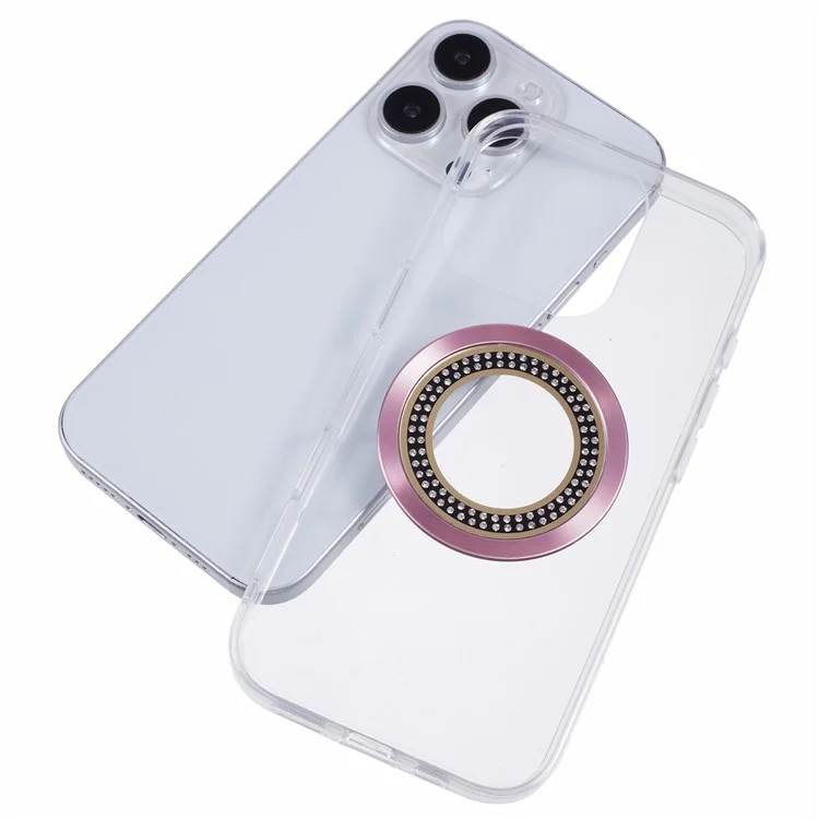 Funda para iPhone 16 Pro Compatible con MagSafe Cubierta de Teléfono de TPU+Acrílico con Decoración de Cristal Rhinestone - Rosa
