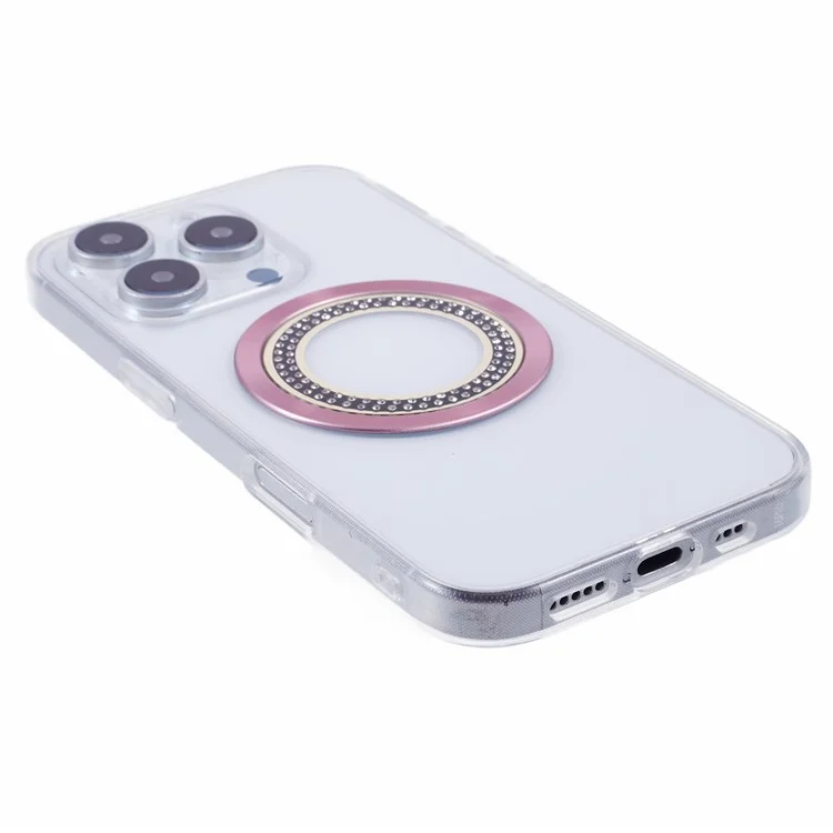 Funda para iPhone 16 Pro Compatible con MagSafe Cubierta de Teléfono de TPU+Acrílico con Decoración de Cristal Rhinestone - Rosa