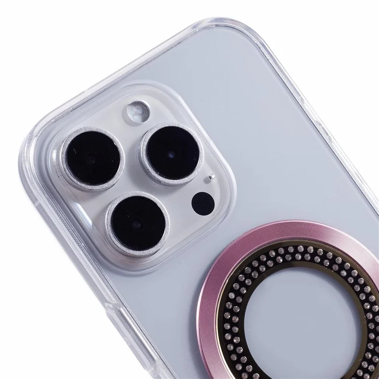Funda para iPhone 16 Pro Compatible con MagSafe Cubierta de Teléfono de TPU+Acrílico con Decoración de Cristal Rhinestone - Rosa