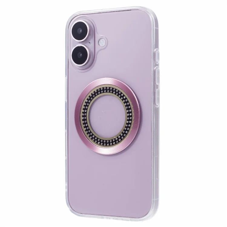 For iPhone 16 Plus Case Compatible with MagSafe TPU+Acrylic Phone Cover Rhinestone Decor - Pink