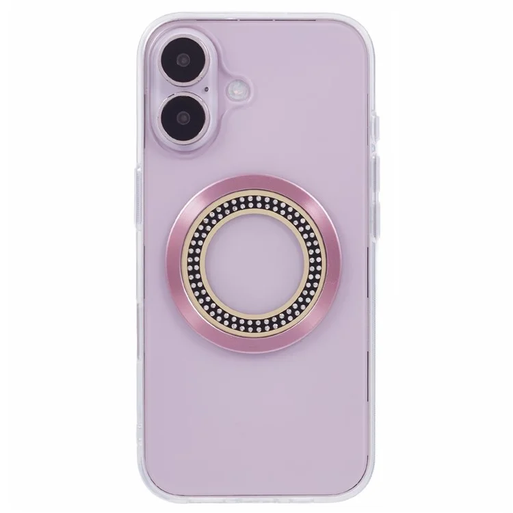 For iPhone 16 Plus Case Compatible with MagSafe TPU+Acrylic Phone Cover Rhinestone Decor - Pink