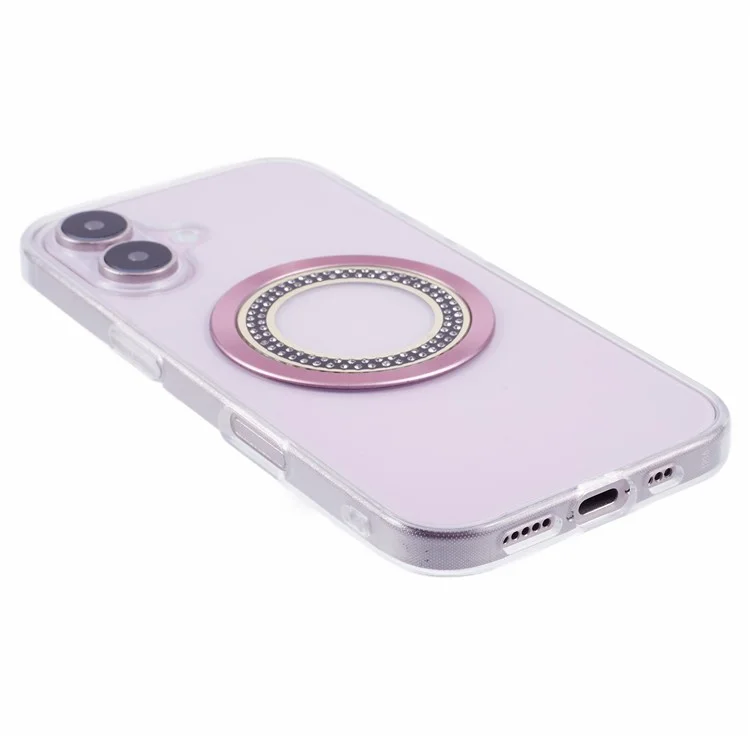 For iPhone 16 Plus Case Compatible with MagSafe TPU+Acrylic Phone Cover Rhinestone Decor - Pink