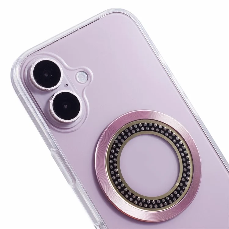For iPhone 16 Plus Case Compatible with MagSafe TPU+Acrylic Phone Cover Rhinestone Decor - Pink