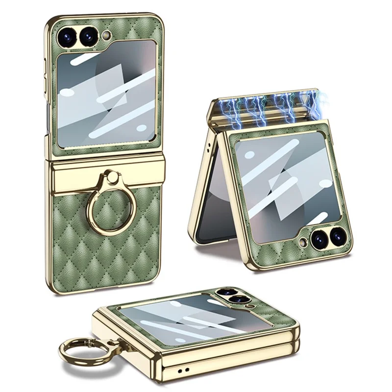 GKK Para Samsung Galaxy Z Flip6 5G Kickstand Case Patrón de Rombo PC+PU Puno Cubierta - Verde