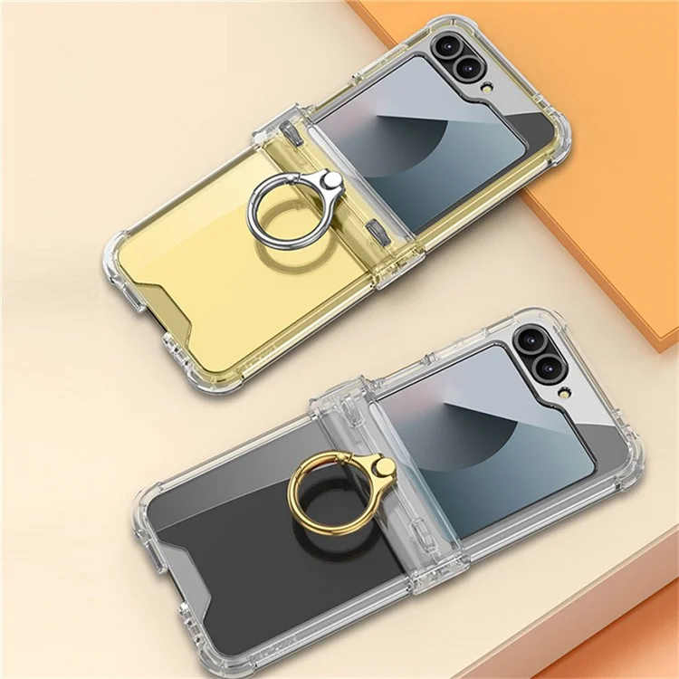 GKK For Samsung Galaxy Z Flip7 FE 5G / Z Flip6 5G Clear Case Airbag Hinge Protector Kickstand PC Phone Cover with Strap - Silver