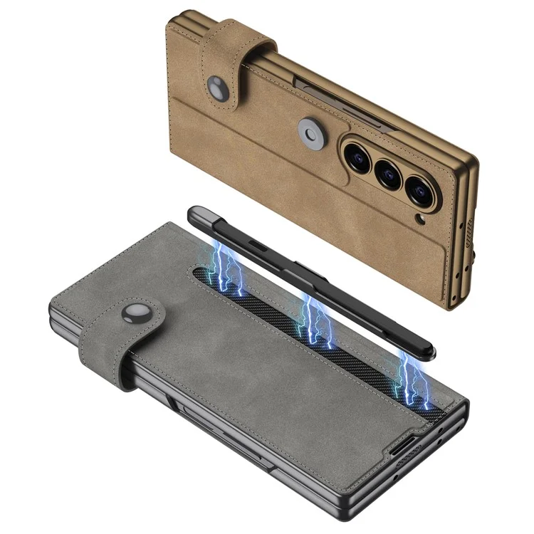 GKK Para Samsung Galaxy Z Fold6 5G Case Slot Span Stand Cover Con Película de Pantalla - Marrón Mate