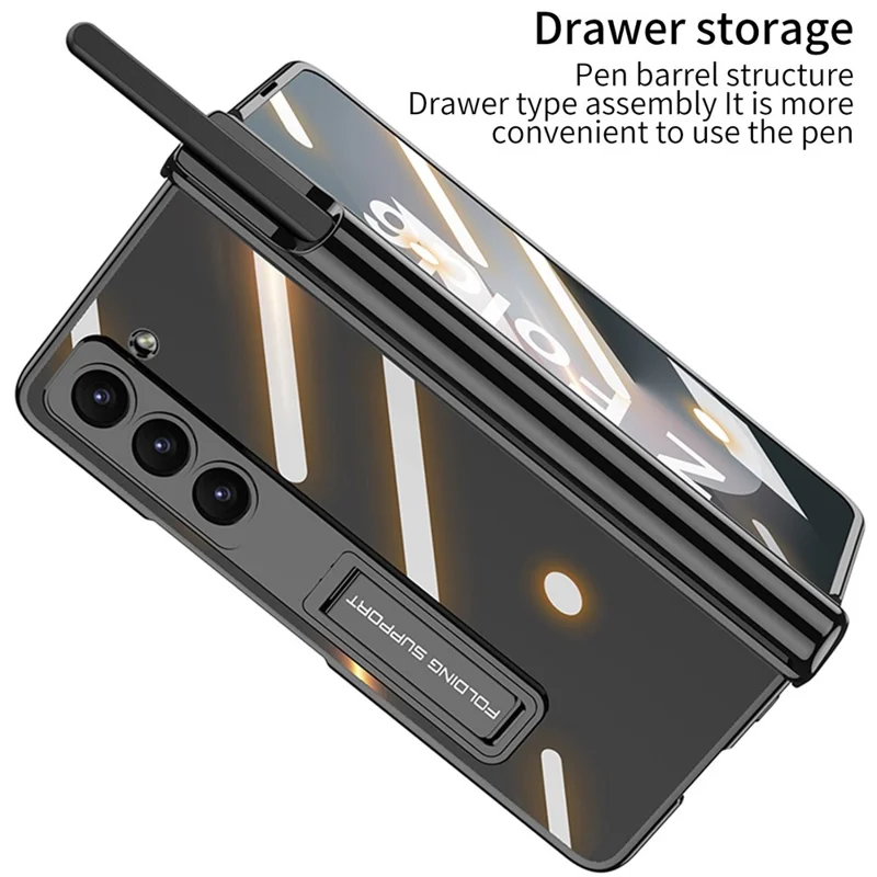 GKK For Samsung Galaxy Z Fold6 5G Case Pencil Slot Kickstand PC Phone Cover with Screen Film - Blue