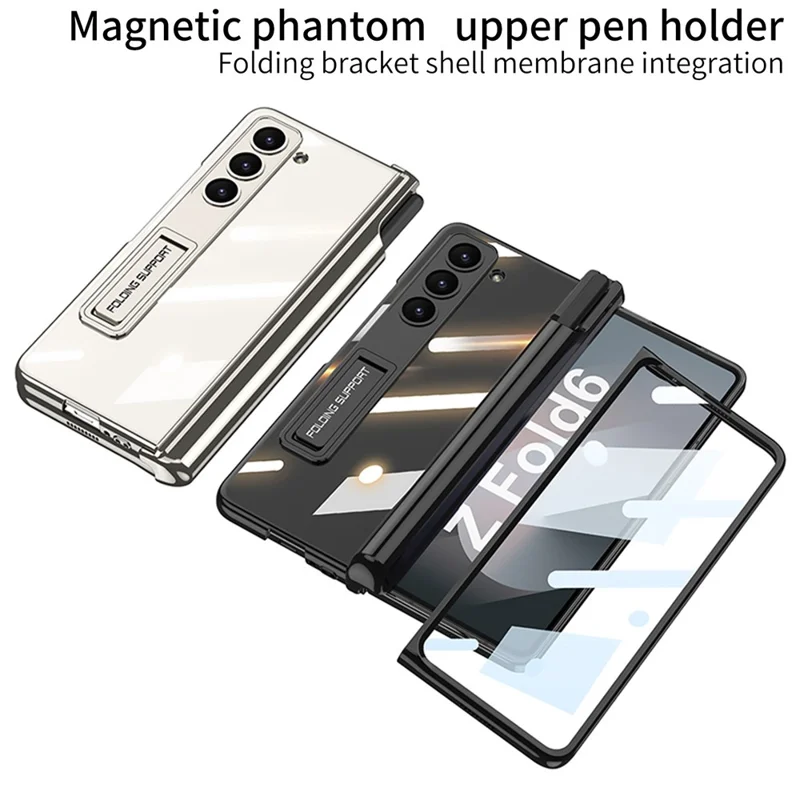 GKK For Samsung Galaxy Z Fold6 5G Case Pencil Slot Kickstand PC Phone Cover with Screen Film - Blue