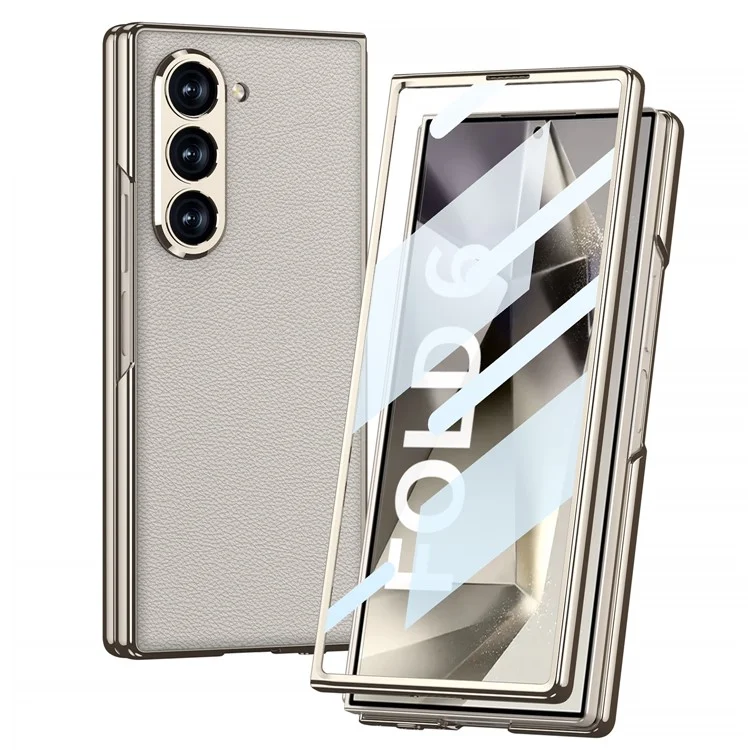 GKK For Samsung Galaxy Z Fold6 5G Case Electroplating PC+PU Phone Cover with Screen Film - Black