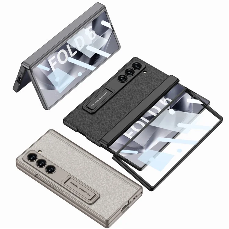 GKK For Samsung Galaxy Z Fold6 5G Case Kickstand PC+PU Phone Cover with Screen Film - Black