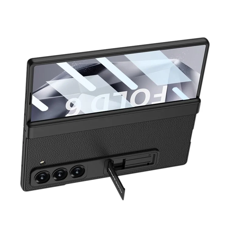 GKK For Samsung Galaxy Z Fold6 5G Case Kickstand PC+PU Phone Cover with Screen Film - Black