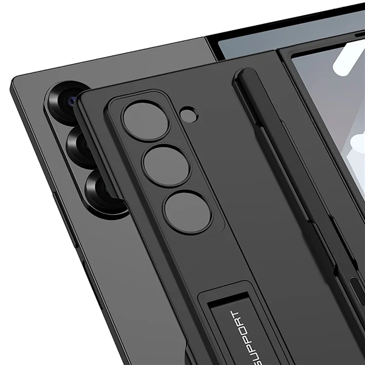 GKK For Samsung Galaxy Z Fold6 5G Case with Screen Film Kickstand Ultra Thin PC Phone Cover - Black