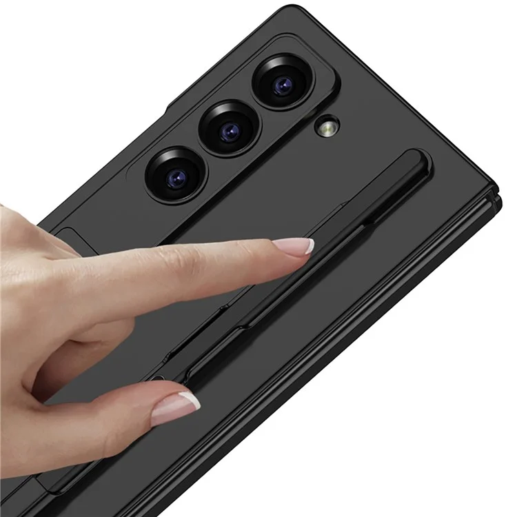 GKK For Samsung Galaxy Z Fold6 5G Case with Screen Film Kickstand Ultra Thin PC Phone Cover - Black
