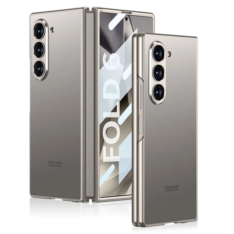 GKK For Samsung Galaxy Z Fold6 5G Case Protective PC+PU Phone Cover with Screen Film - Titanium Grey