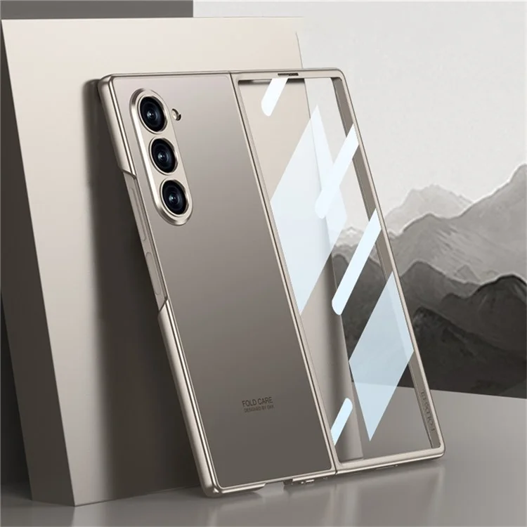 GKK For Samsung Galaxy Z Fold6 5G Case Protective PC+PU Phone Cover with Screen Film - Titanium Grey