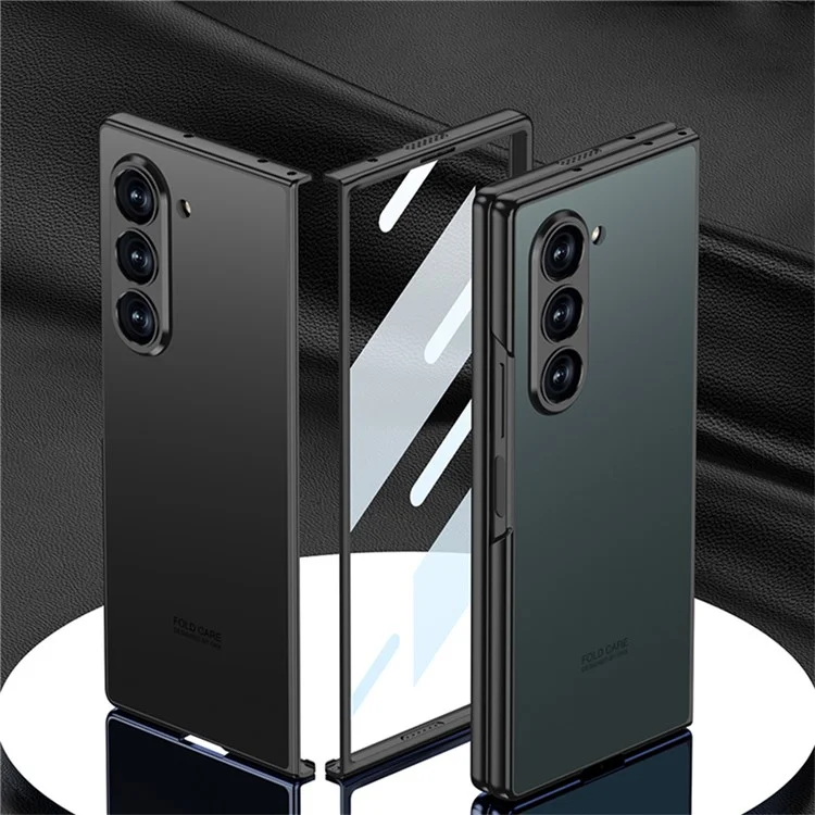 GKK For Samsung Galaxy Z Fold6 5G Case Protective PC+PU Phone Cover with Screen Film - Titanium Grey